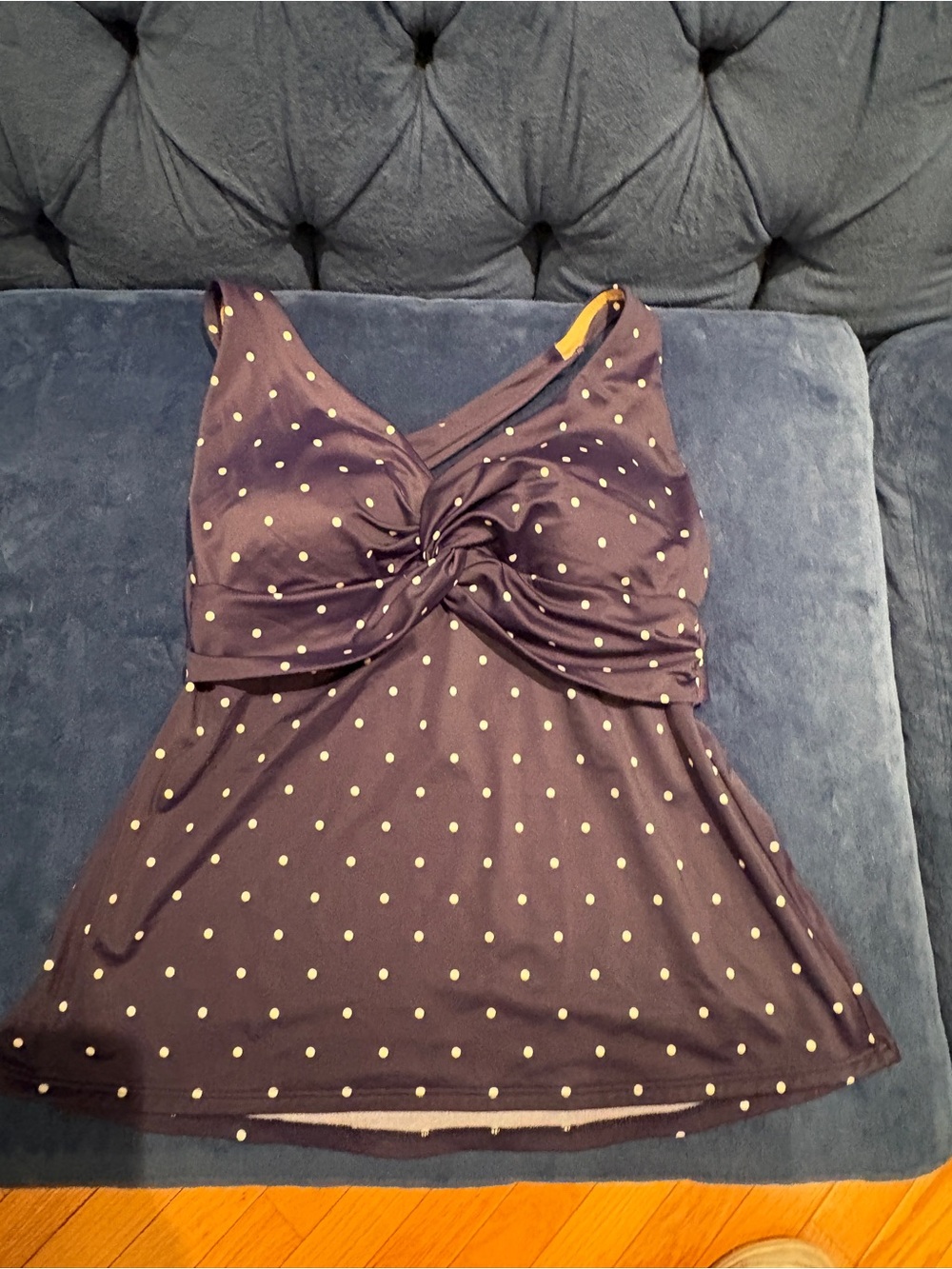 L.L. Bean Navy Blue Polka Dot Women's Swim Tankini Top